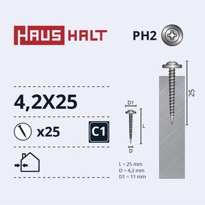 Isekeermestavad kruvid Haushalt, 4.2 mm x 25 mm, 25 tk