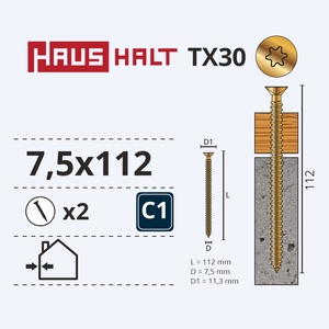 Puidukruvi Haushalt, 7.5x112 mm, 2 tk