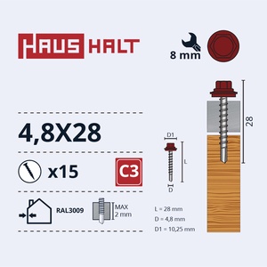 Isekeermestavad kruvid Haushalt, 4.8 mm x 28 mm, 15 tk