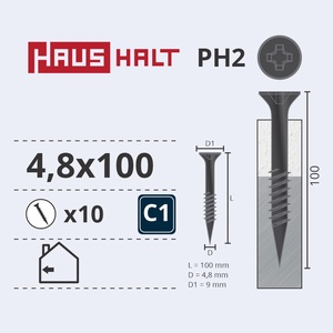 Puidukruvi Haushalt, 4.8 x 100 mm, hall, 10 tk