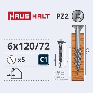 Puidukruvi Haushalt, 6 x 120 mm, valge, 5 tk