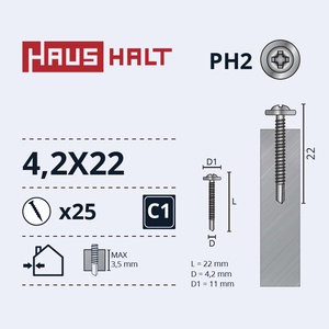 Isekeermestavad kruvid Haushalt, 4.2 mm x 22 mm, 25 tk