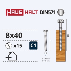 Puidukruvi Haushalt, 8 x 40 mm, 15 tk