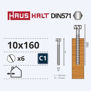 Puidukruvi Haushalt, 10 x 160 mm, 6 tk