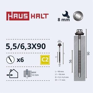 Isekeermestavad kruvid Haushalt, 6.3 mm x 90 mm, 6 tk