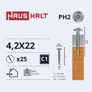 Isekeermestavad kruvid Haushalt, 4.2 mm x 22 mm, 25 tk