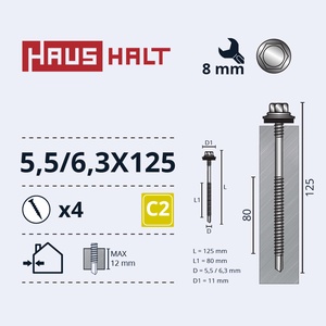 Isekeermestavad kruvid Haushalt, 6.3 mm x 125 mm, 4 tk