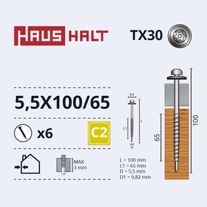 Isekeermestavad kruvid Haushalt, 5.5 mm x 100 mm, 6 tk