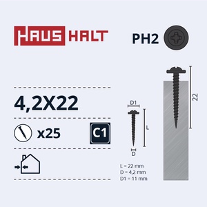 Isekeermestavad kruvid Haushalt, 4.2 mm x 22 mm, 25 tk