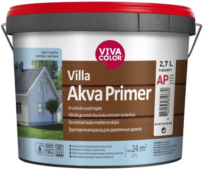 Kruntvärv Vivacolor Villa Akva Primer AP 2,7 l, valge